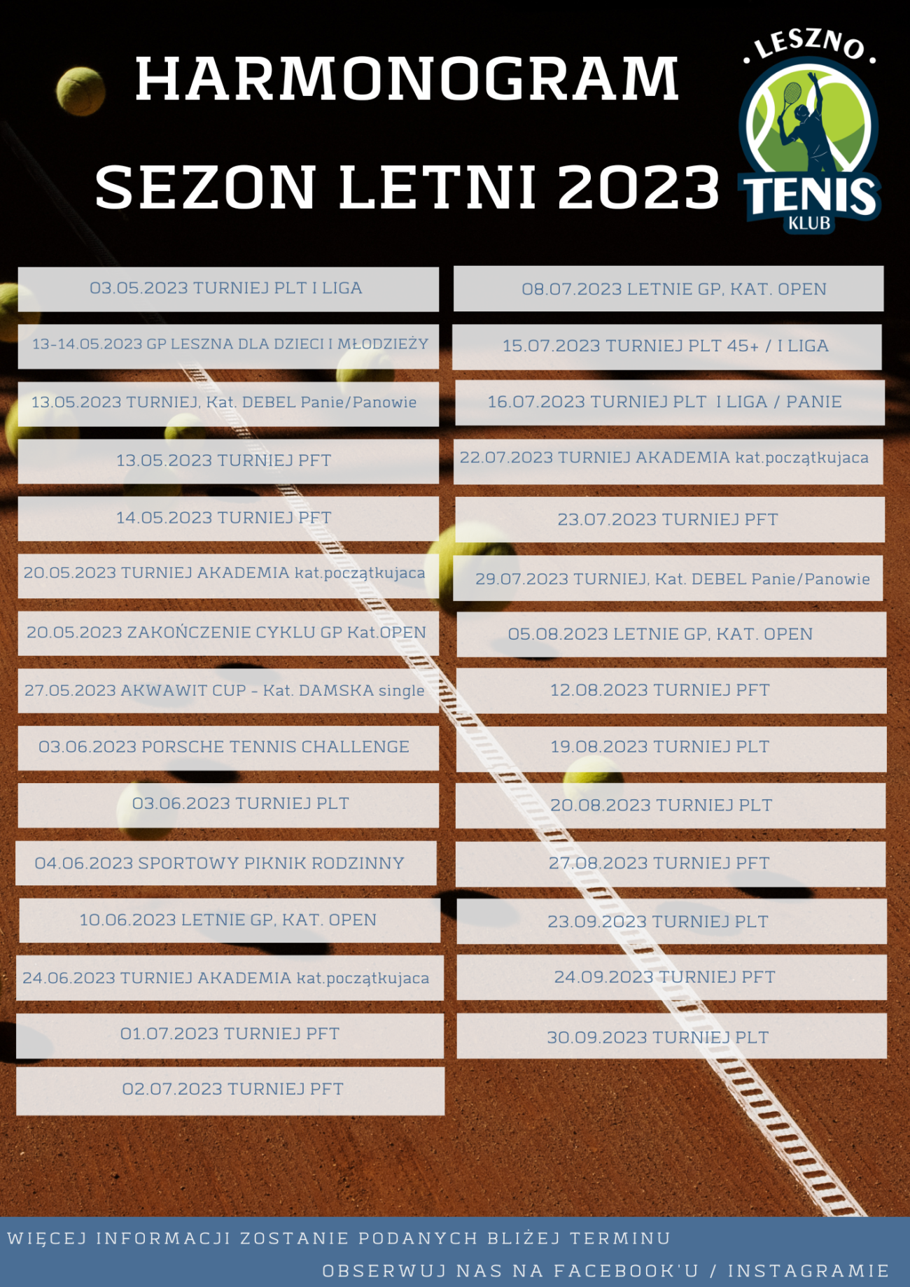 harmonogram tenis turnieje hala ćwiczenia mączka korty twarde